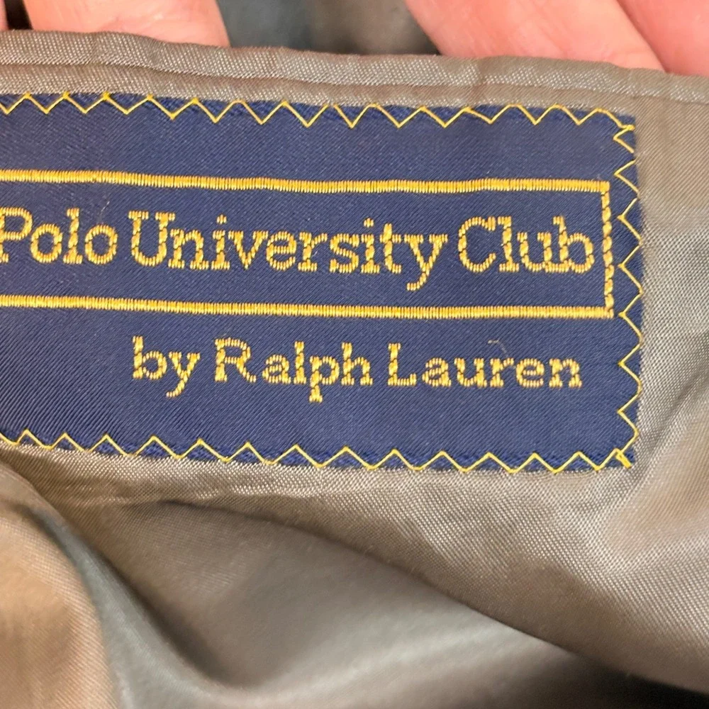 Vtg Polo University Club Ralph Lauren Wool Houndstooth Plaid Blazer Grey 42 USA